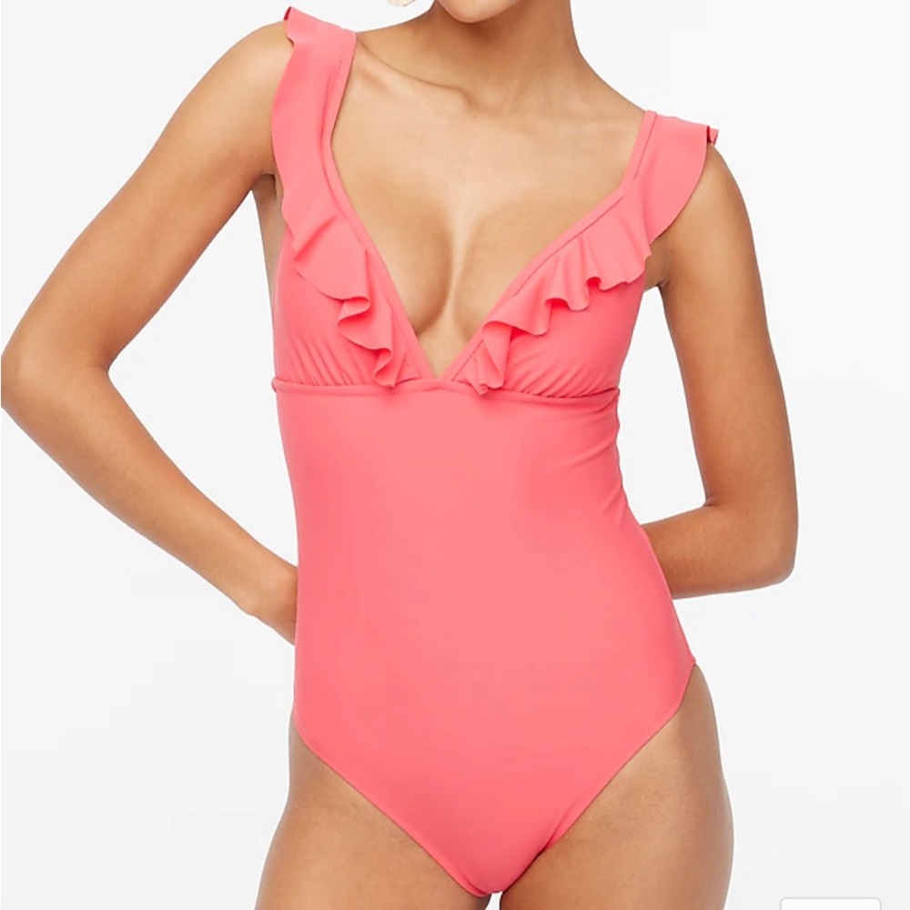 JCrew ruffle v neck bathing suit in red